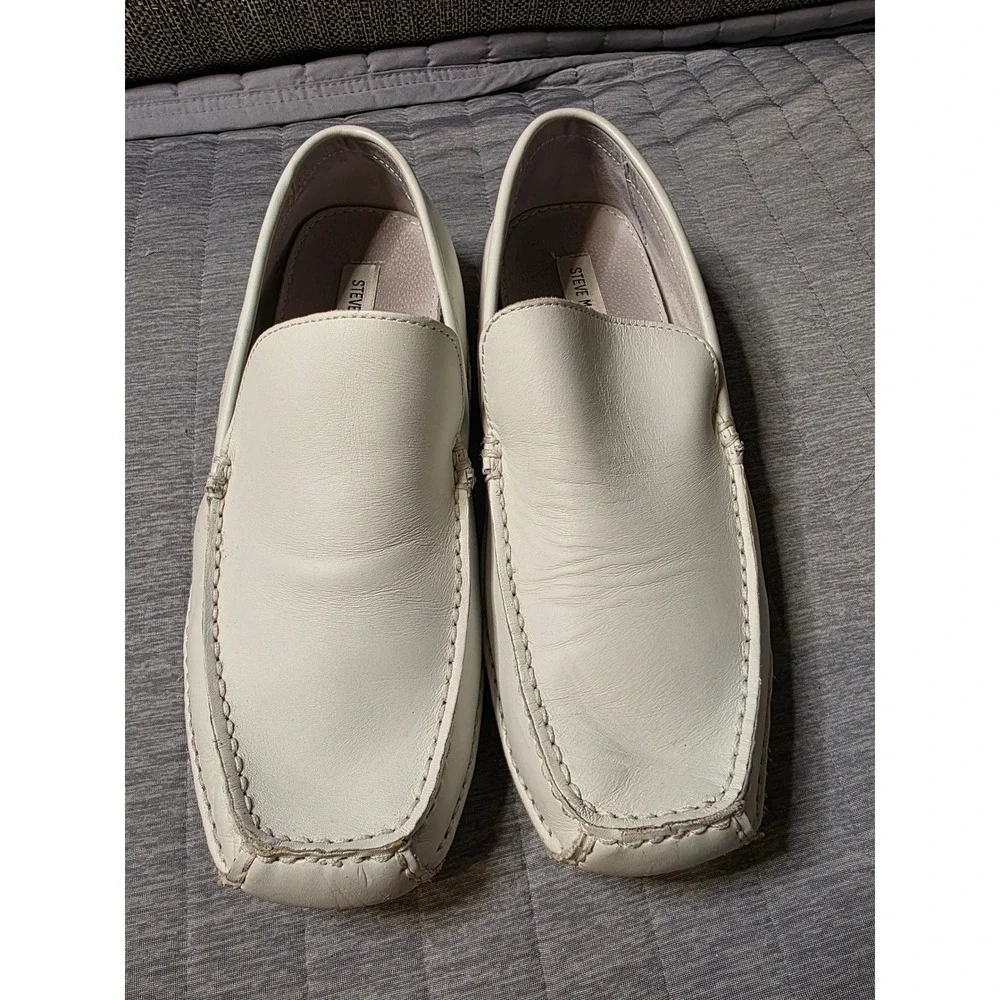 537 Steve Madden Novo Mens Off White Leather Driving Loafers Shoes Size 10